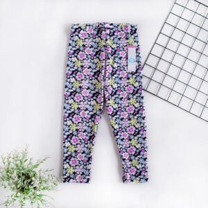 Leggins floreado de baby rib Negro flores